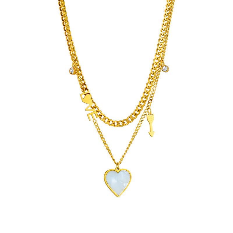 Collar Minimalista de Acero de Titanio con Doble Capa y Corazón, con Acabado Chapado