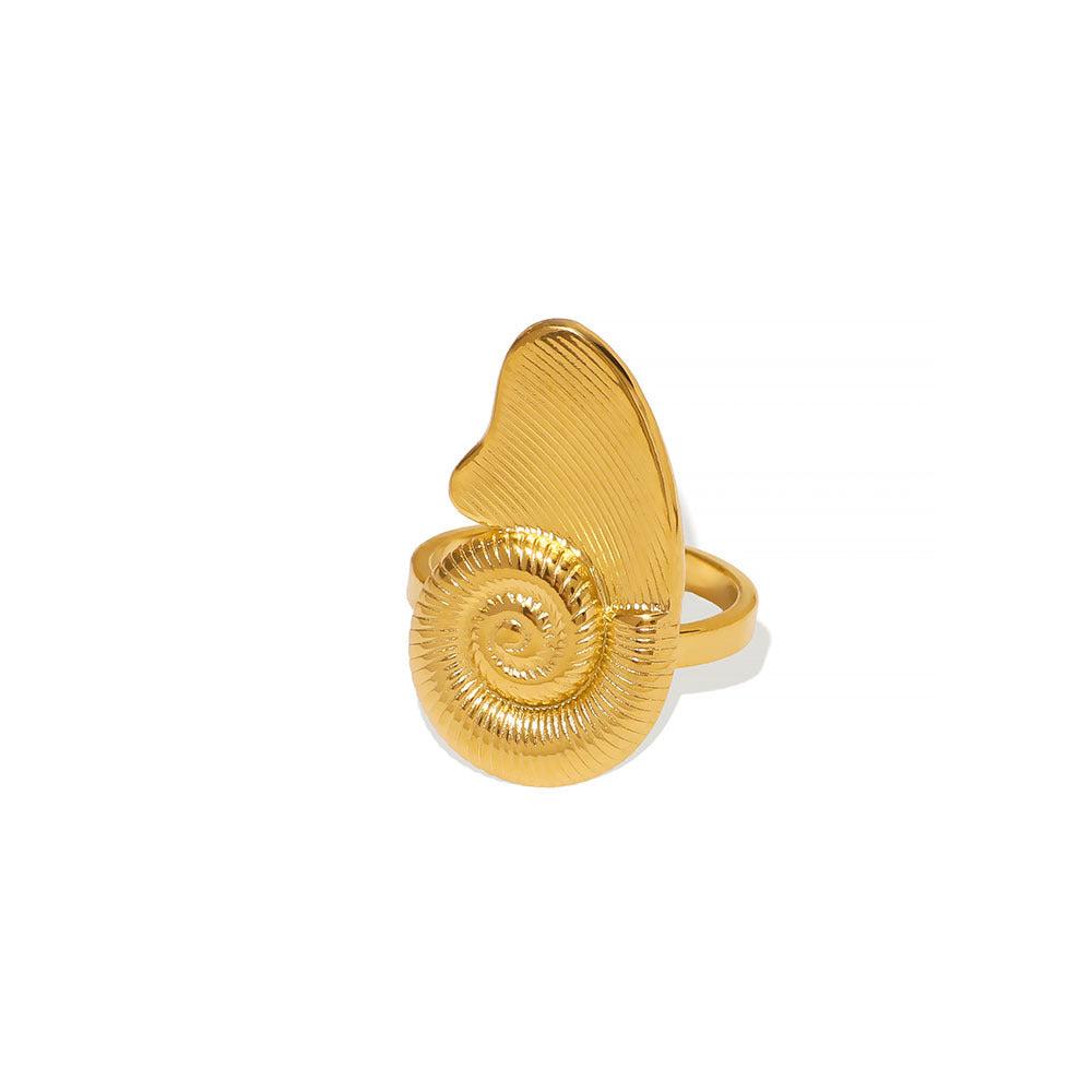 Anello Aperto Unico a Forma di Ala a Concha Marina in Acciaio Inossidabile con Finitura Galvanica Impermeabile Gioielli Minimalisti Unisex