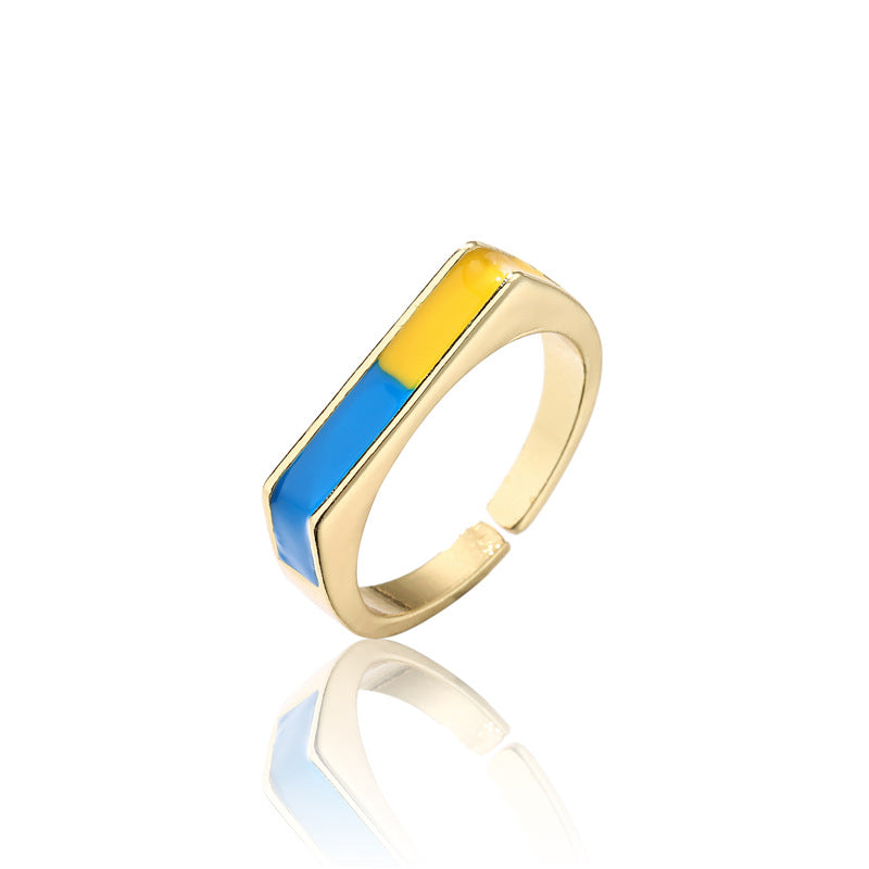 Geometric Drip Oil Gold Plated Brass Ring for Women