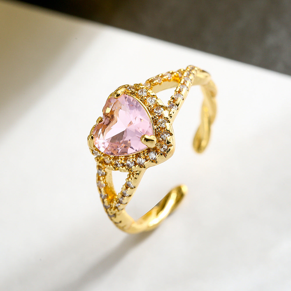 Minimalist Luxe Copper Ring with 18K Gold Plating and Cubic Zirconia Heart Shape for Women