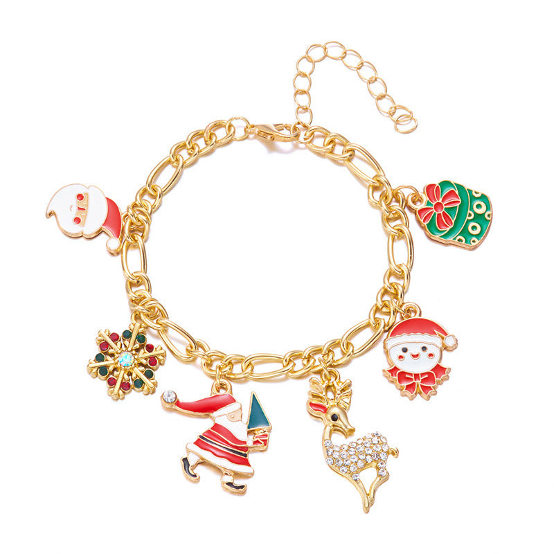 Fashion Christmas-Themed Handcrafted Alloy Bracelet with Santa and Snowflake Charms for Women