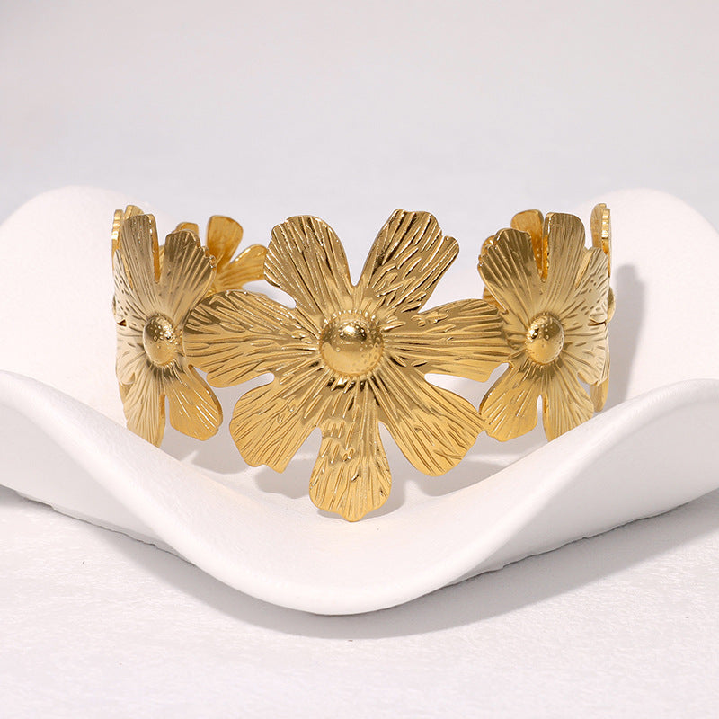 Elegant Floral Cuff Bracelet for Women in Stainless Steel with Plated Finish