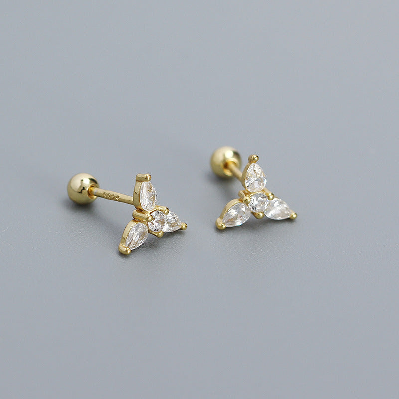 Minimalist Geometric Teardrop-Shaped S925 Sterling Silver Threaded Cartilage Earrings with Cubic Zirconia Inlay for Women