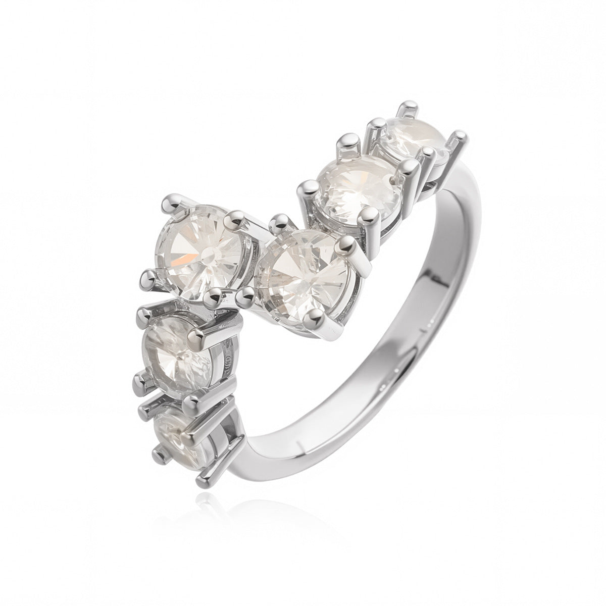 Anello aperto geometrico minimalista da donna in rame con zirconia micro-pavé