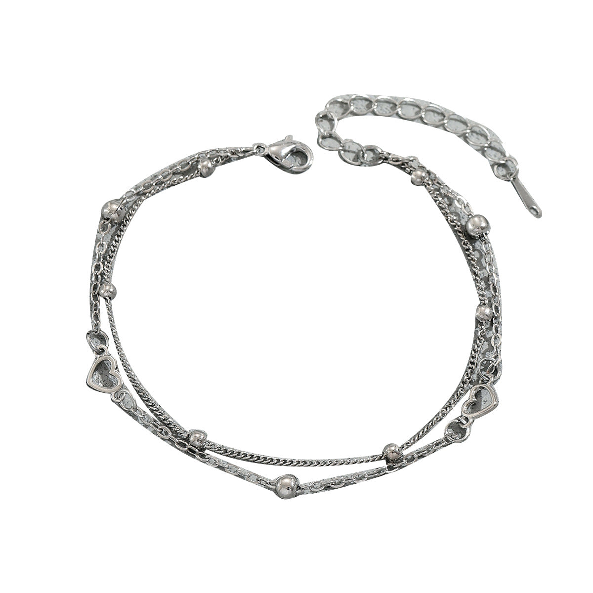 Bracciale da donna placcato rame con cuore geometrico minimalista e forma a diamante, con elegante design a doppio strato