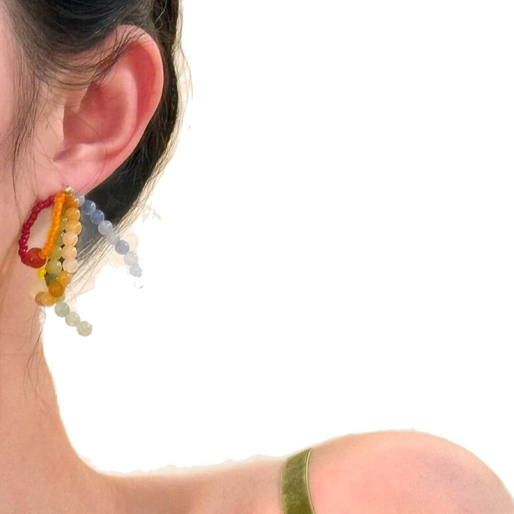 Sweet Vintage Geometric Round Natural Stone Earrings with 925 Sterling Silver Posts for Women