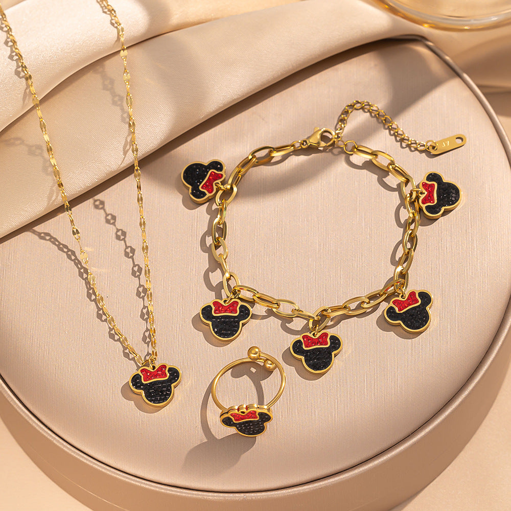 Cartoon Mickey Mouse Titanium Steel PVD Charm Bar for Women