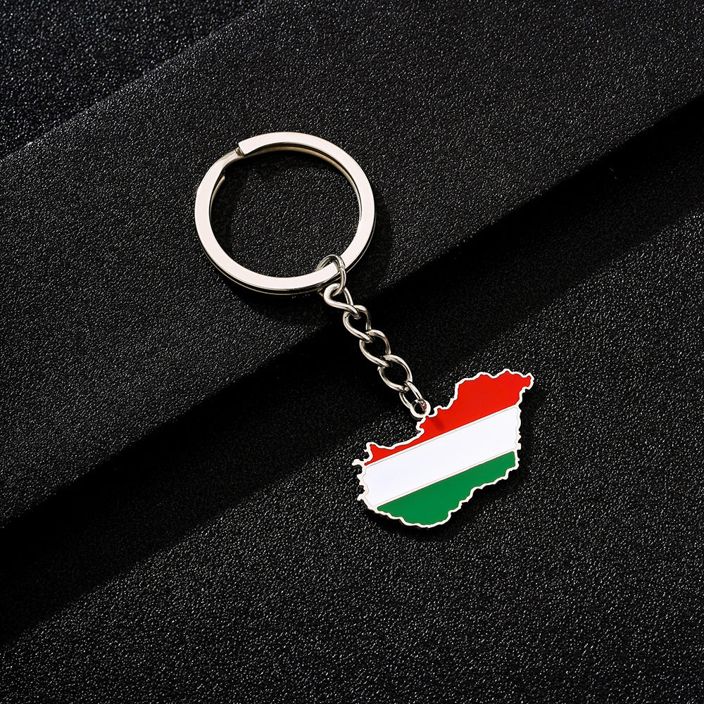 Llavero colgante de resina estilo étnico con la bandera de Hungría en acero de titanio para hombres y mujeres