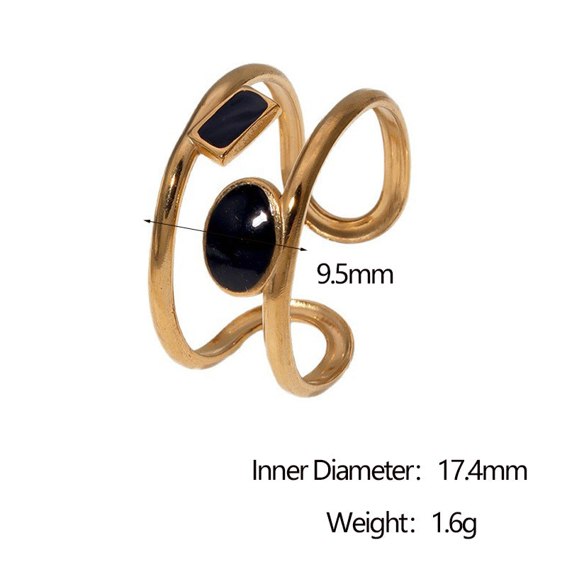 Vintage Minimalist Geometric Open Ring 18K Gold Plated Stainless Steel Jewelry for Women