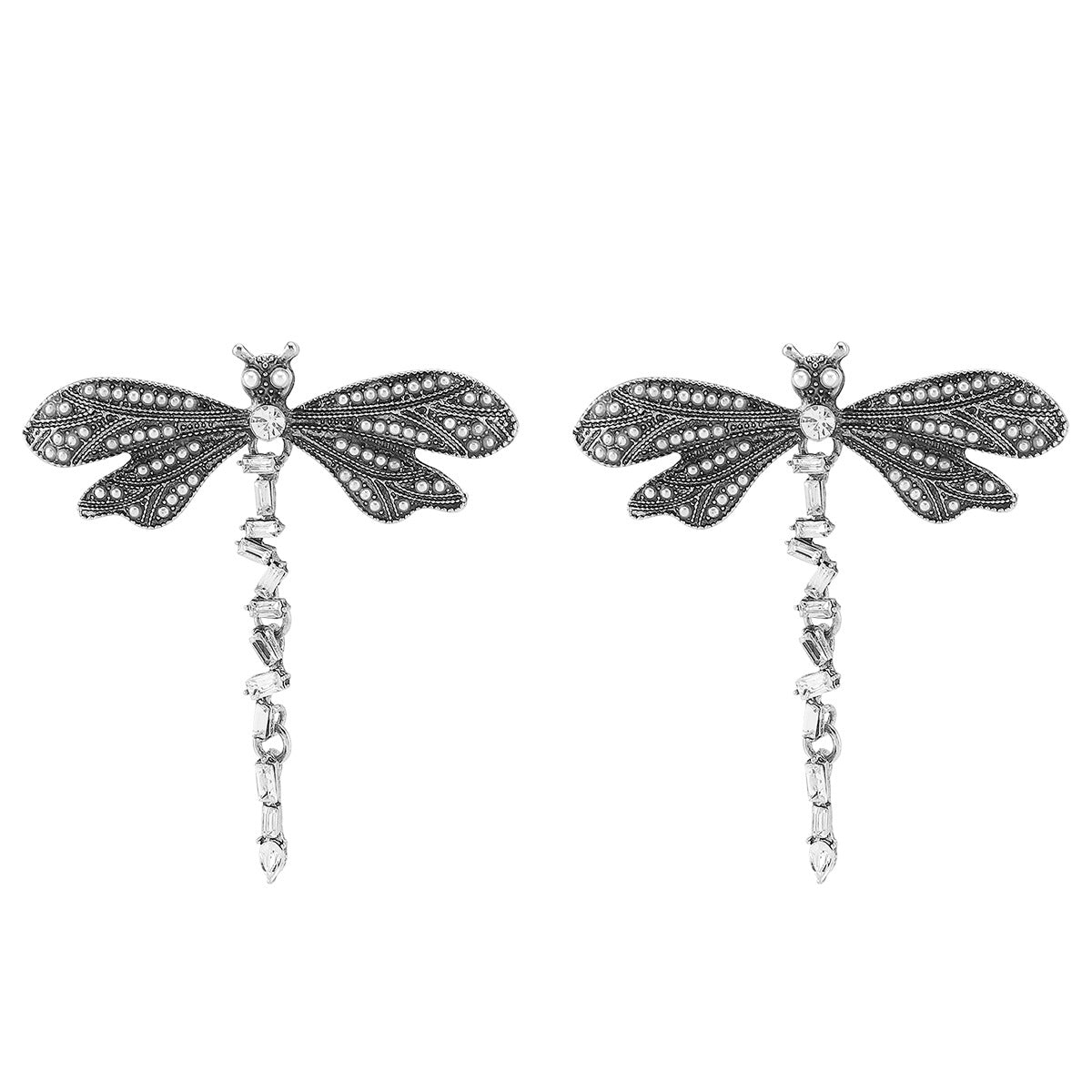 Pendientes de mariposa de latón de inspiración vintage con incrustaciones de diamantes de imitación para mujer