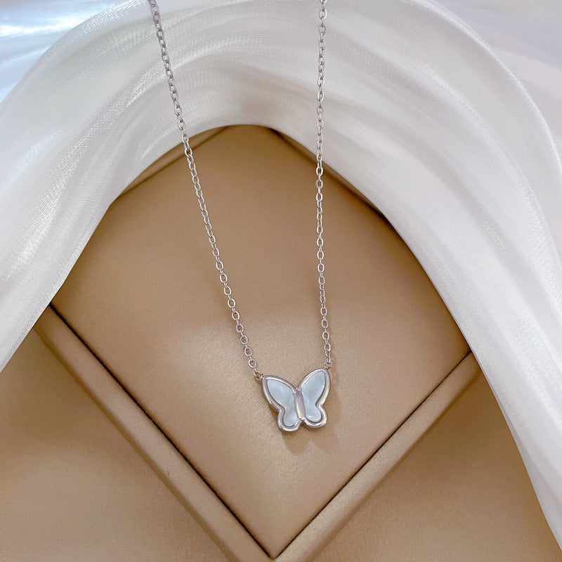 Butterfly Geometric Minimalist Titanium Steel Plated Collar Necklace for Unisex