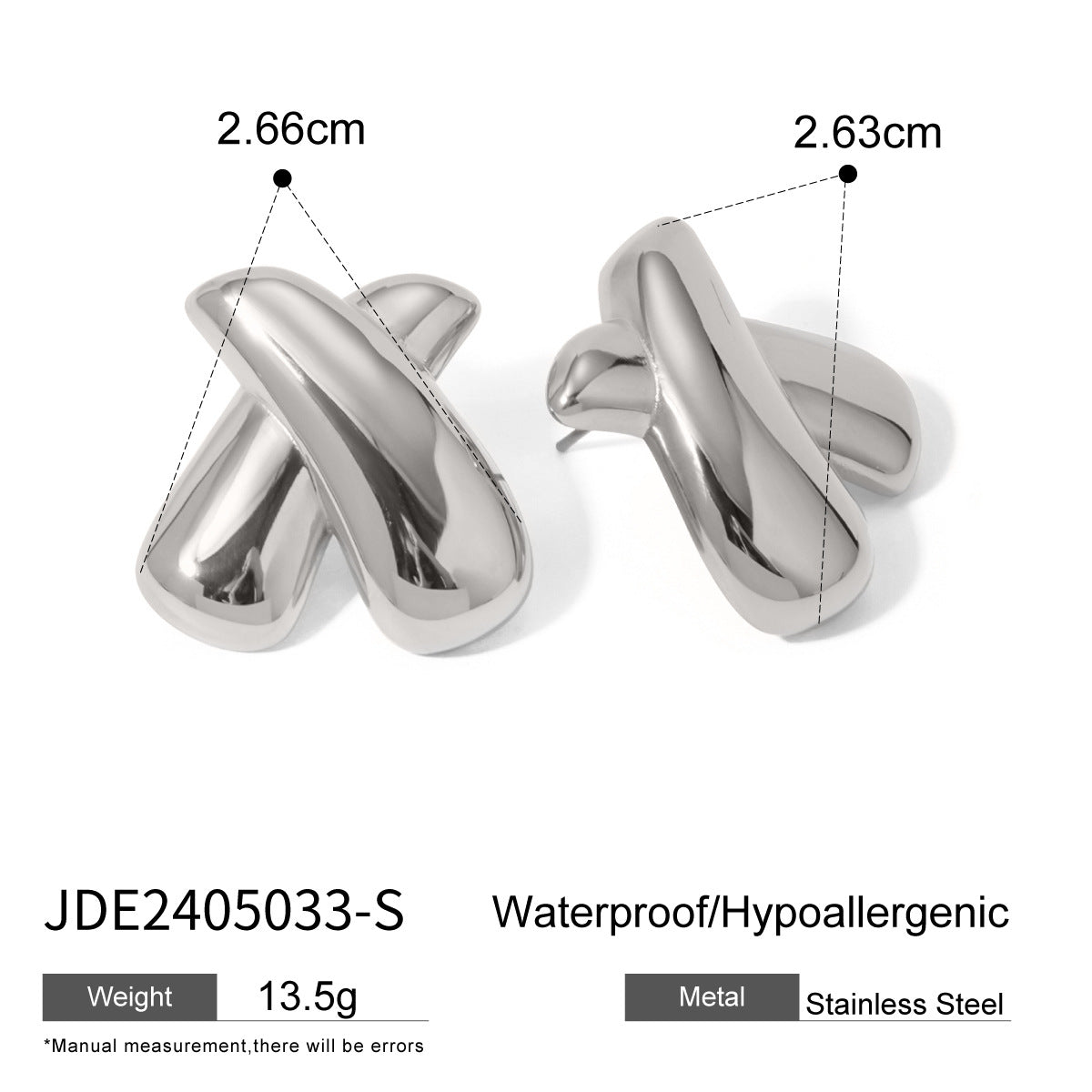 Ins Style Asymmetric X Shape Plated 18K Gold Stainless Steel Stud Earrings Unisex Lightweight