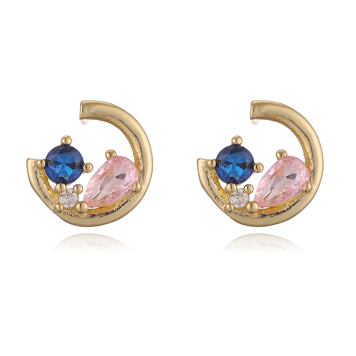 Orecchini a perno geometrici minimalisti da donna in rame con placcatura in oro 18K e intarsio di zirconi