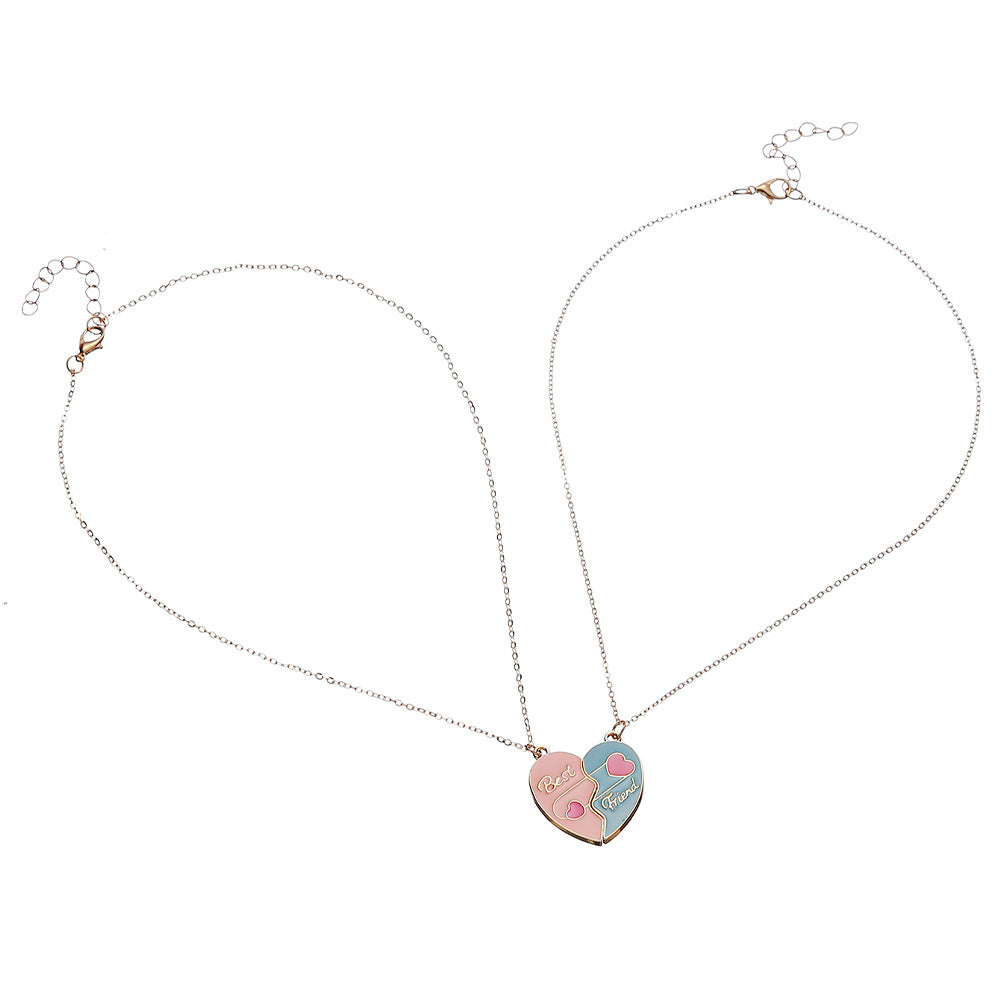 Precioso collar de aleación con forma de corazón y acabado esmaltado para niños, diseño de cadena cruzada con detalles de diamantes de imitación