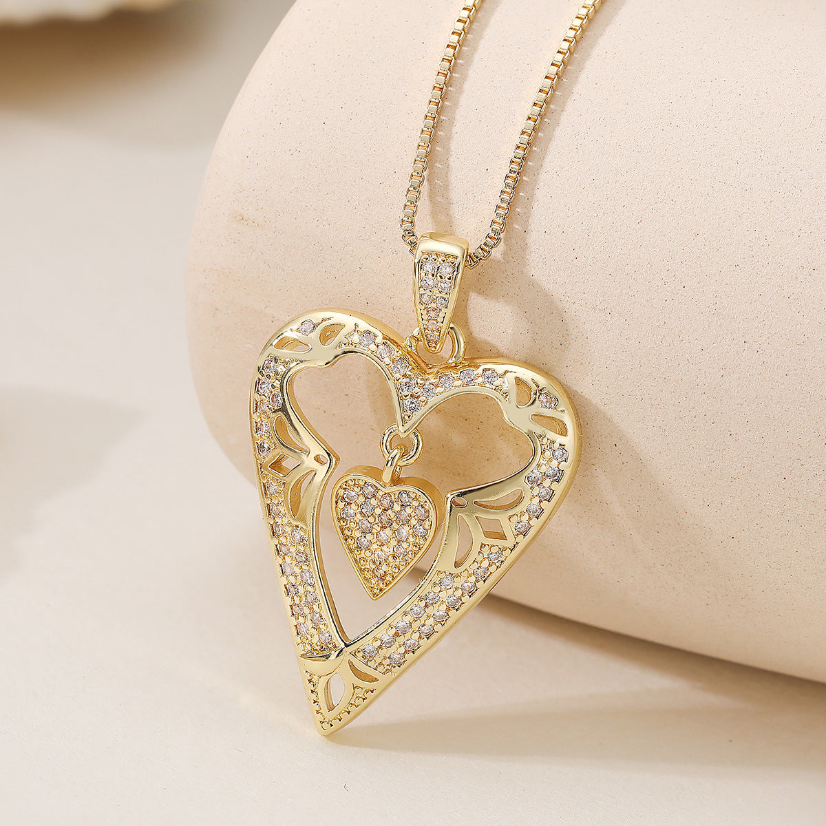 Minimalist 18K Gold Plated Brass Cross Heart Pendant Necklace with Cubic Zirconia for Women
