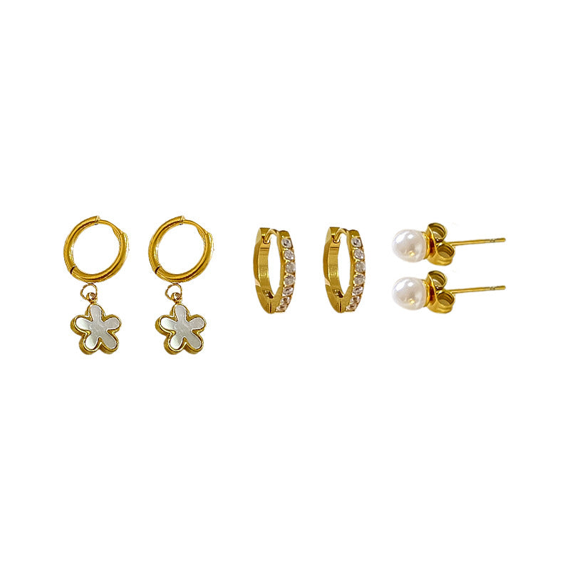 Minimalist Sweet Micro-set Diamond Plant Shape Brass Plated Earrings Set