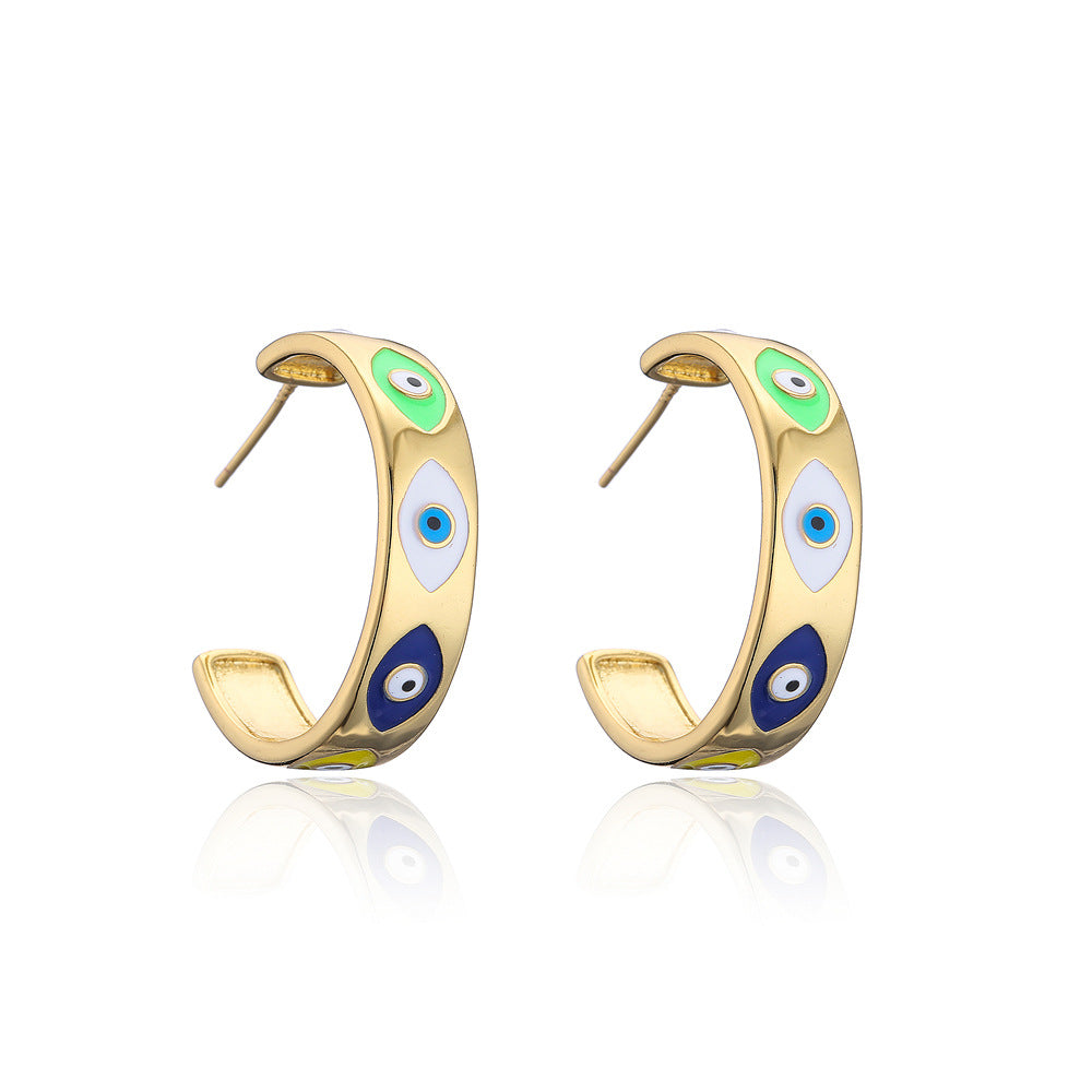 Geometric Gold Plated Drip Oil Brass Stud Earrings