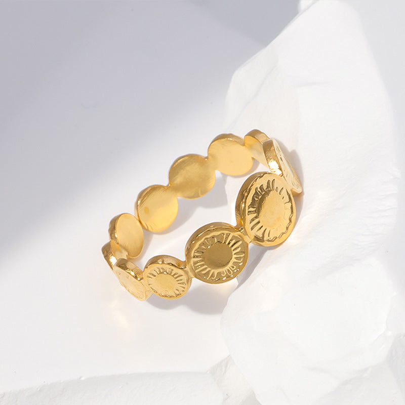Vintage Geometric Round Plated Stainless Steel Ring for Women