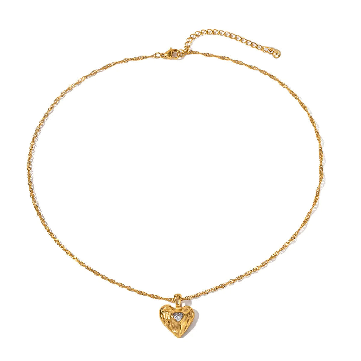 Collar con Colgante Minimalista de Aleación en Forma de Corazón con Incrustaciones de Pedrería y Baño de Oro para Mujer