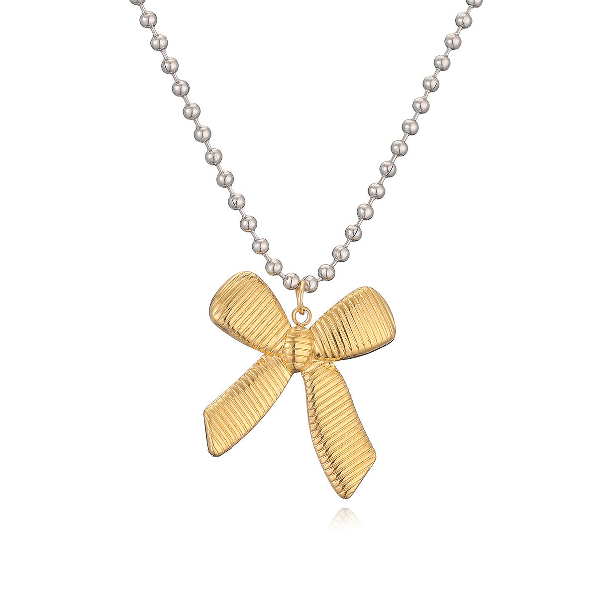 Sweet Vintage Bow-Shaped Pendant Necklace for Women Made of Titanium Steel with Gold Plating