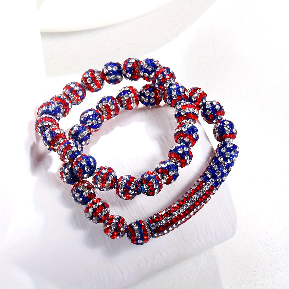 Elegant Rhinestone Inlaid Round Resin Beaded Stretch Bracelet Set for Women