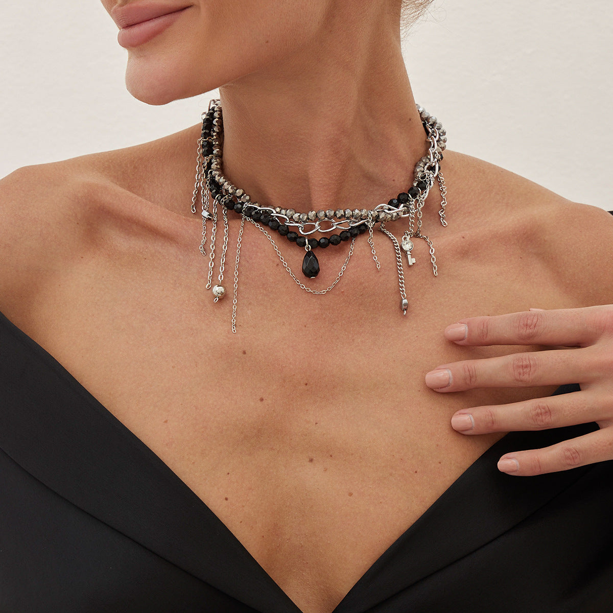 Streetwear Heart Cross Star Alloy Pearl Tassel Plated Iron Necklace for Women