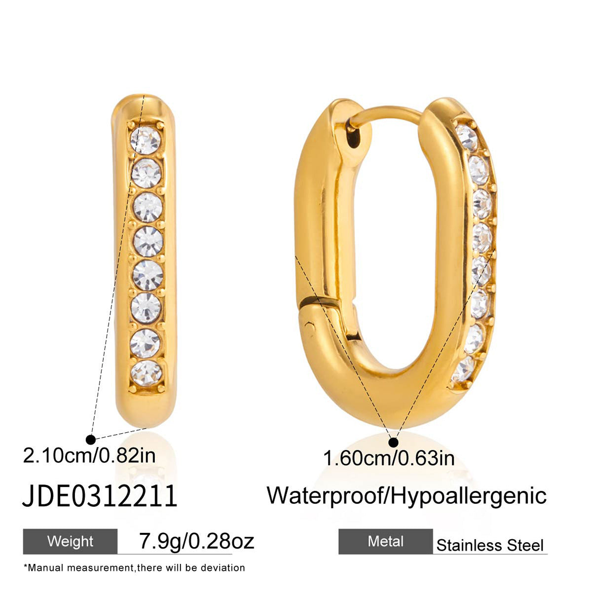 Elegant Geometric Stainless Steel Rhinestone Hoop Earrings Gold Plated