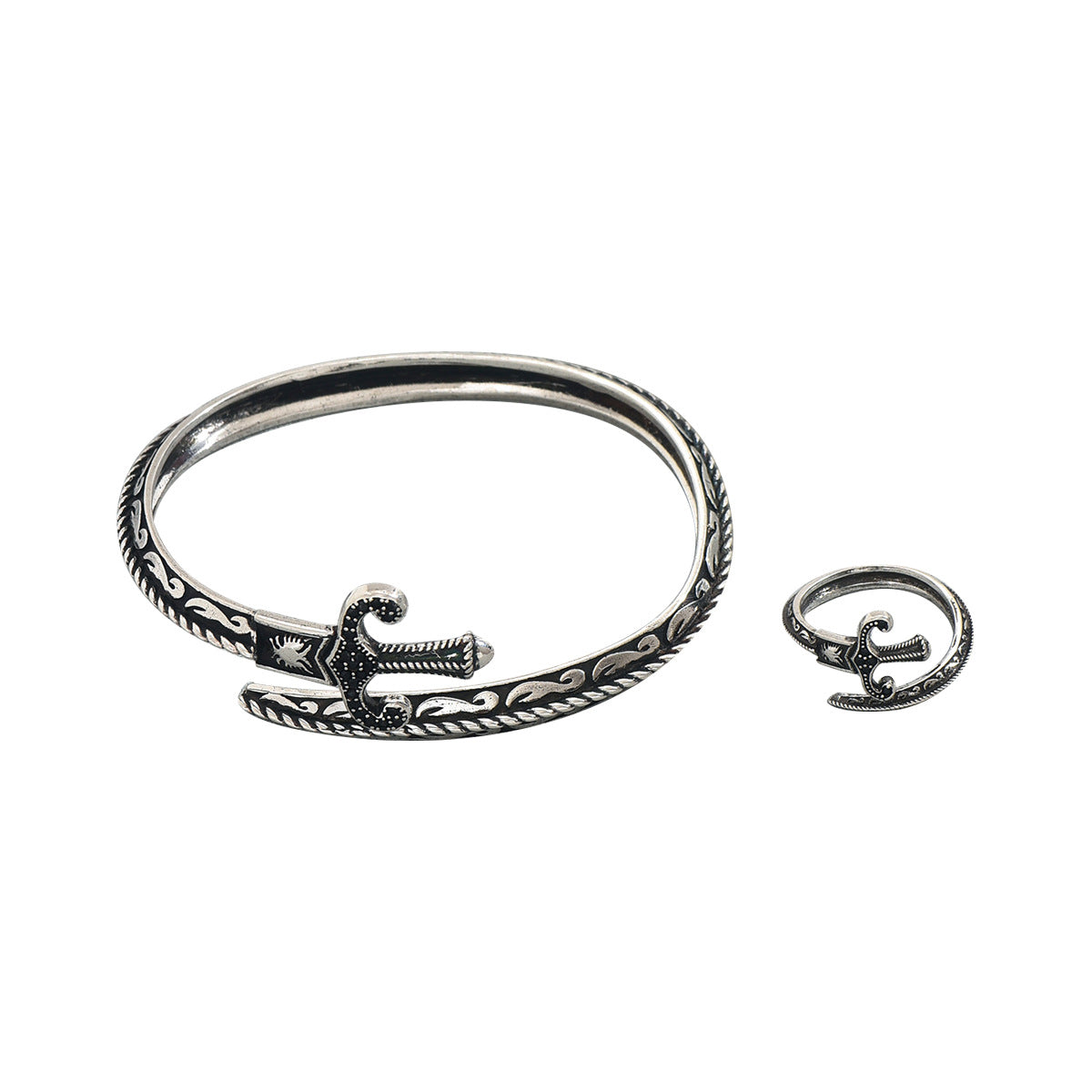 Vintage Style Cross Pendant and Bracelet Ring Set in Alloy with Plated Finish for Women