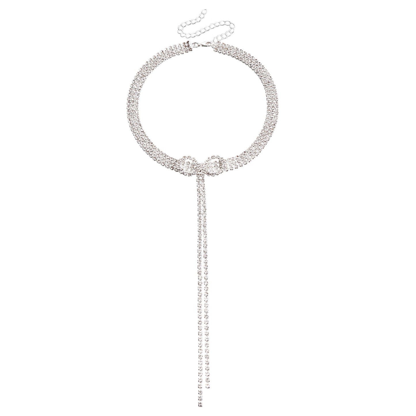 Fashionable Bowknot Pendant Necklace for Women with Rhinestone Inlay and Plated Metal Chain in Clavicle Length