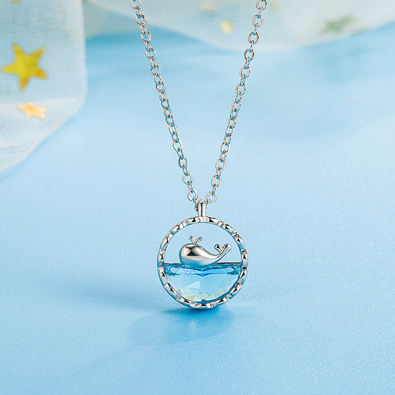 Collar Minimalista de Cola de Ballena de Acero Titanio Geométrico Dulce con Cadena de Cable con Baño de PVD para Mujer