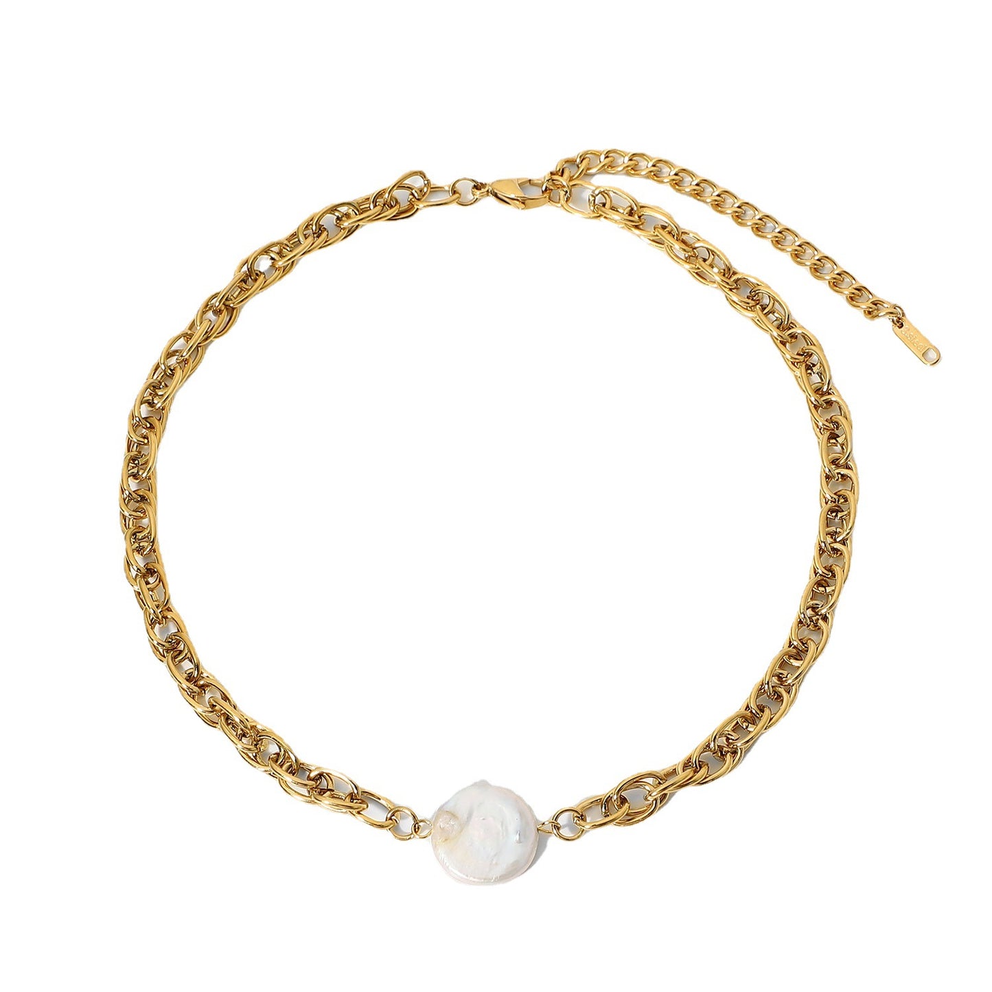 Fashionable Ins Style Geometric 18K Gold Plated Stainless Steel Multi-Layer Twisted Chain Pearl Necklace for Women