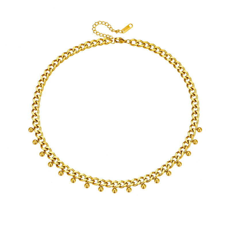 Collar Minimalista de Acero Inoxidable con Cadena Gruesa y Colgante Chapado en Tono Dorado para Mujer