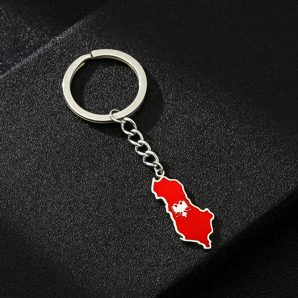 Llavero con diseño de águila de estilo étnico del mapa de Albania, de acero de titanio, accesorio unisex para recuerdo de viaje o regalo
