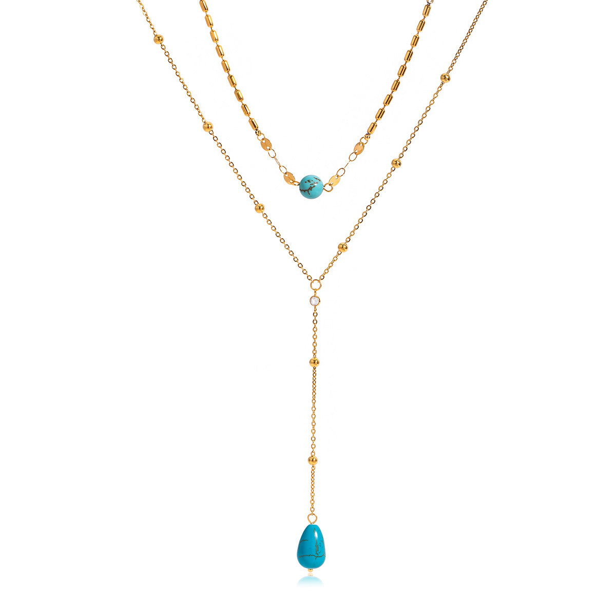 Collana a Y da donna minimalista geometrica color turchese in acciaio al titanio placcato