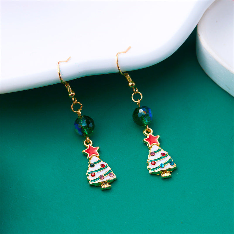 Fashionable Christmas Tree and Snowflake Long Tassel Earrings for Women in Alloy with Plated Finish
