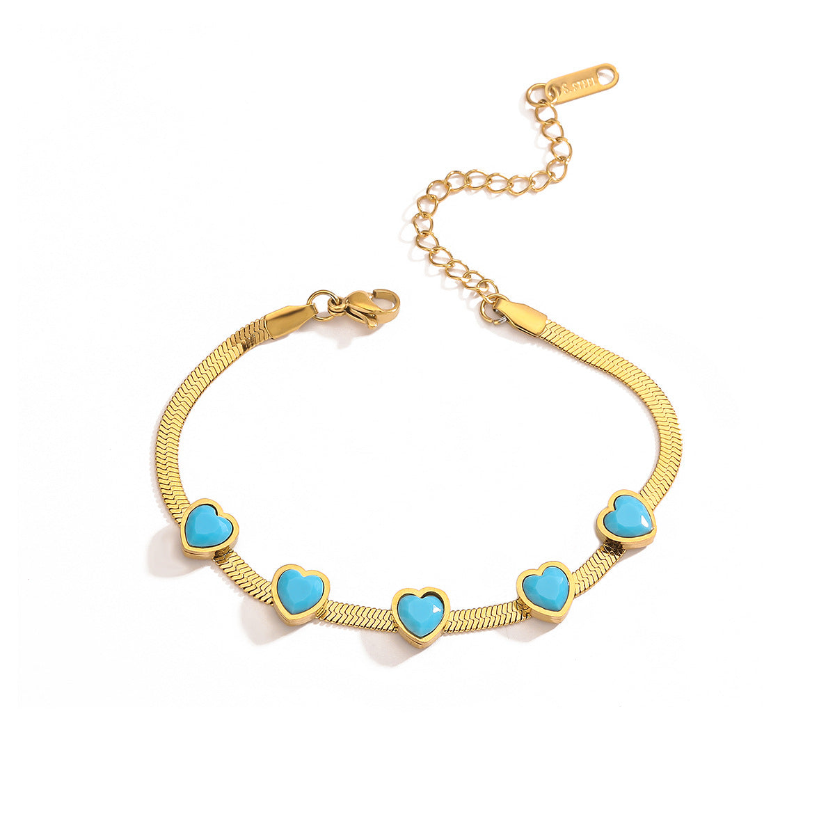 Bracciale da donna in acciaio al titanio, geometrico minimalista, placcato oro e con intarsio in turchese