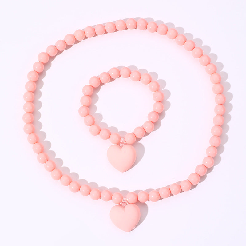 Set collana con ciondolo acrilico a cuore minimalista per bambini con catena di perline di plastica