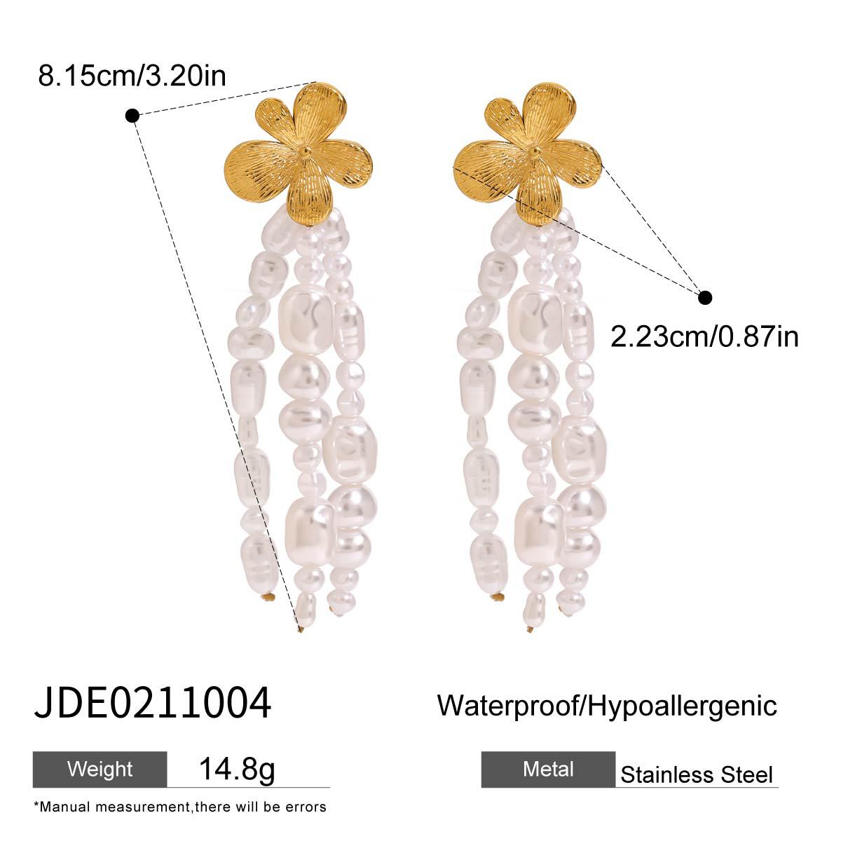 Elegant Geometric Floral Pearl Drop Earrings Titanium Steel Post Stainless Steel Plated