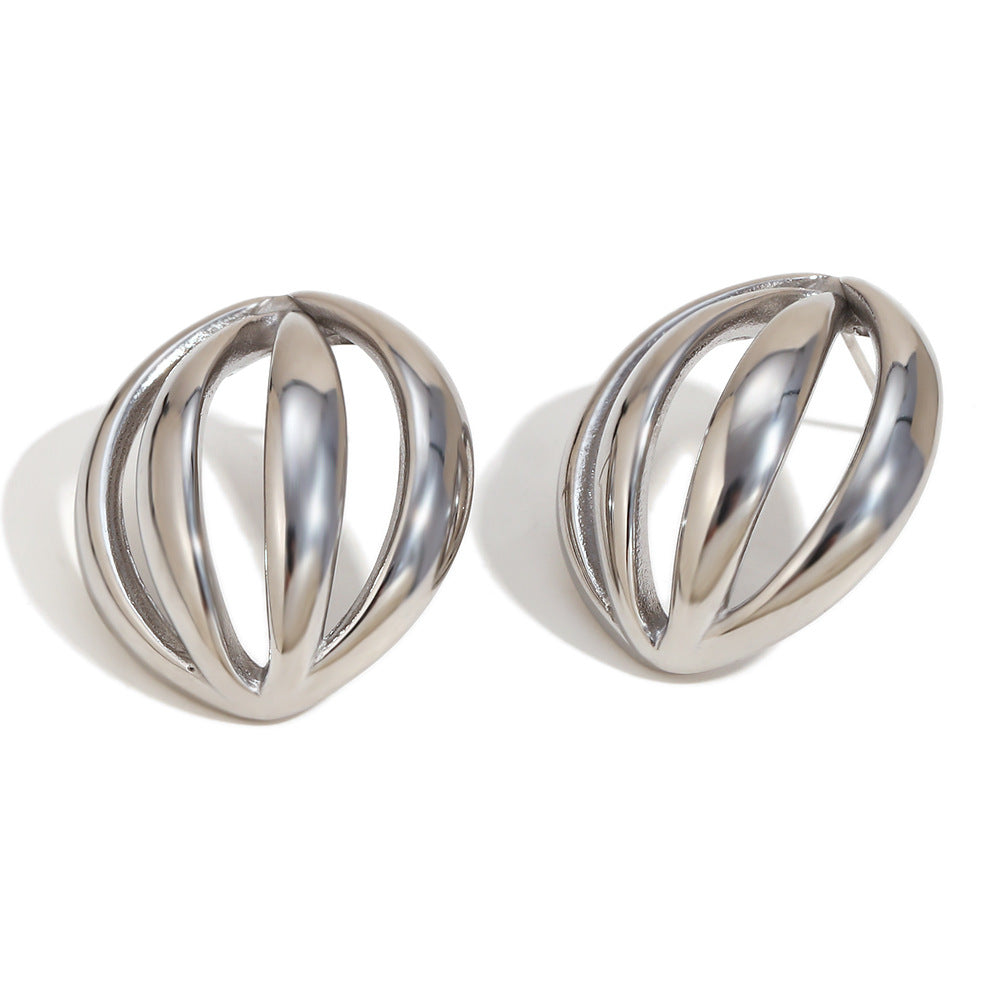 Pendientes de acero inoxidable geométricos de moda con chapado en oro de 18 quilates y diseño de arco semiesférico hueco