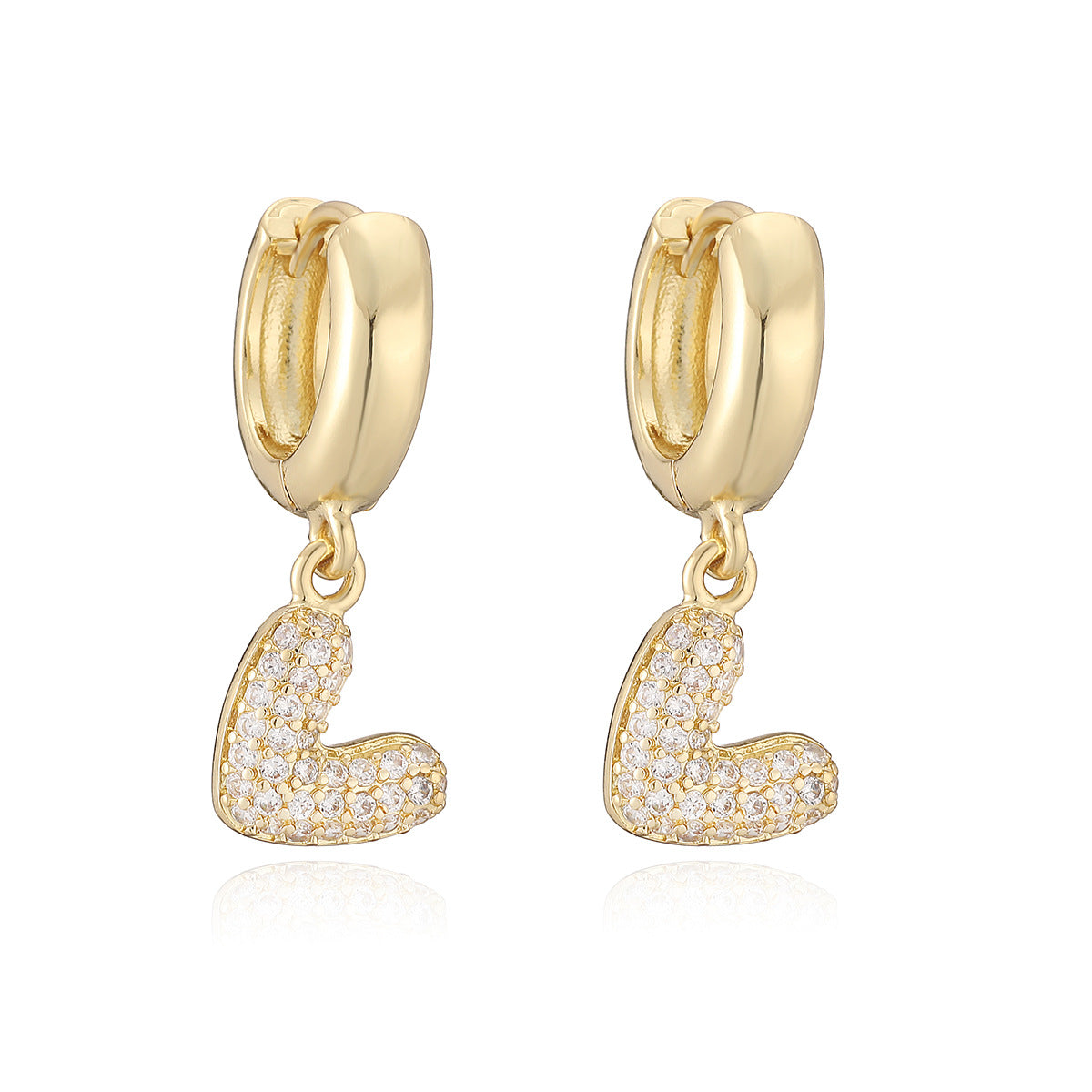Elegant Heart Shaped Brass Gold Plated Earrings with Cubic Zirconia for Women