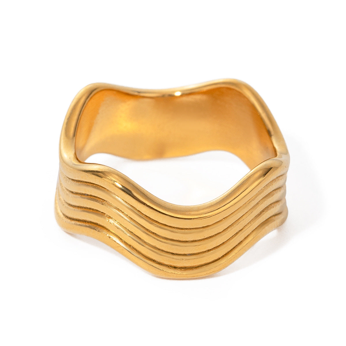 Anello Minimalista Geometrico in Acciaio al Titanio da Donna con Finitura Placcata, Fascia alla Moda in Acciaio Inossidabile Ipoallergenico