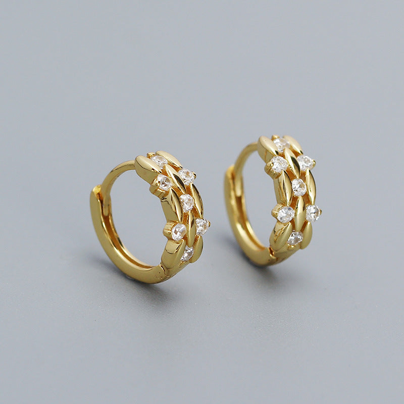Minimalist 925 Sterling Silver Plated Geometric Round Diamond Hoop Earrings for Women
