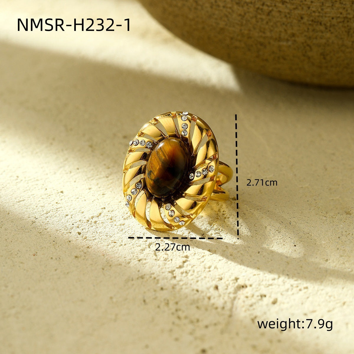 Fashionable Oval Tiger Eye Rhinestone-Set Titanium Steel Earrings for Women with Plated Finish and Geometric Design