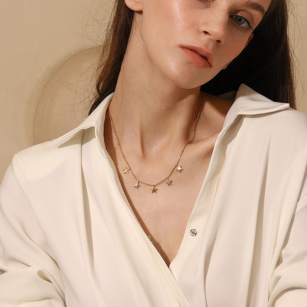 Collana con Pendente a Stella in Acciaio Inossidabile alla Moda con Placcatura in Oro 18K da Donna