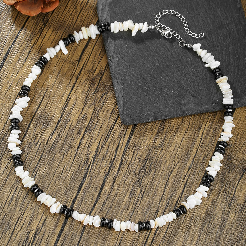 Vintage Men's Geometric Round Shell Handmade Ball Chain Necklace