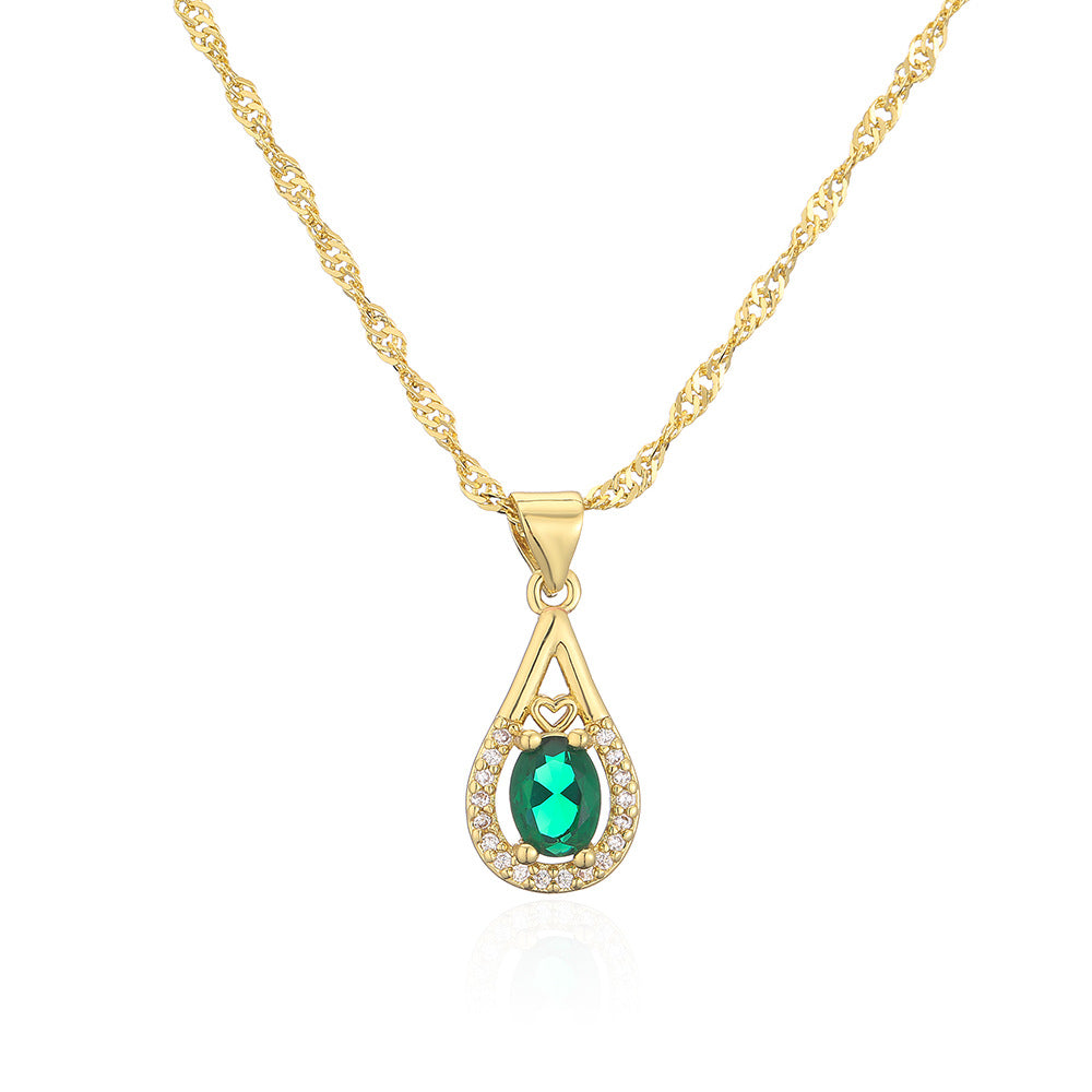 Collana con pendente geometrico da donna con base in rame placcata in oro 18 carati e intarsio in zirconi, catena minimalista e unica per la clavicola
