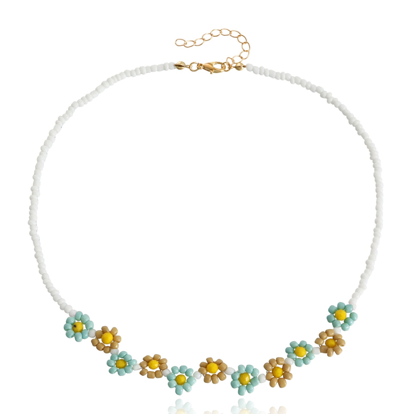 Bohemian Daisy Beaded Necklace with Geometric Pendant in Alloy with Electroplating for Women