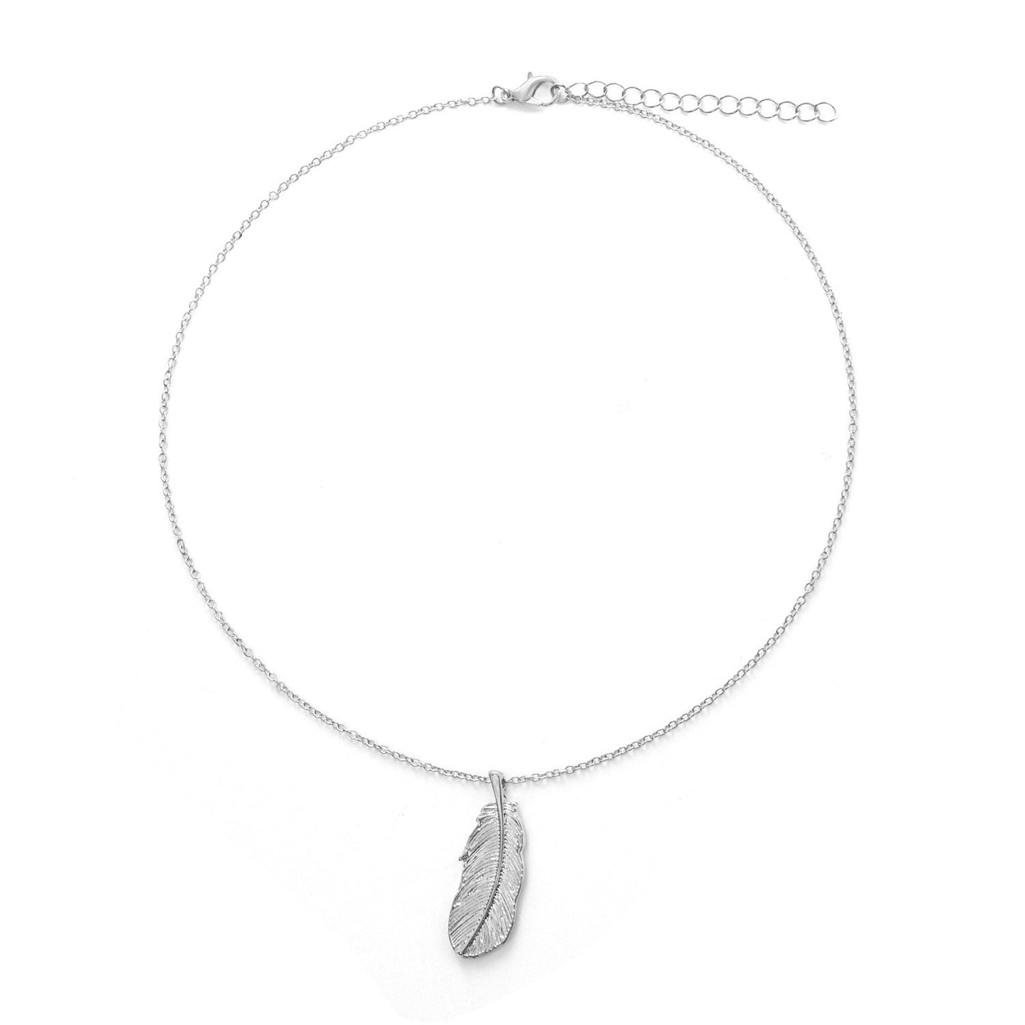 Collar minimalista con colgante de pluma de aleación para mujer con acabado chapado y cadena cruzada