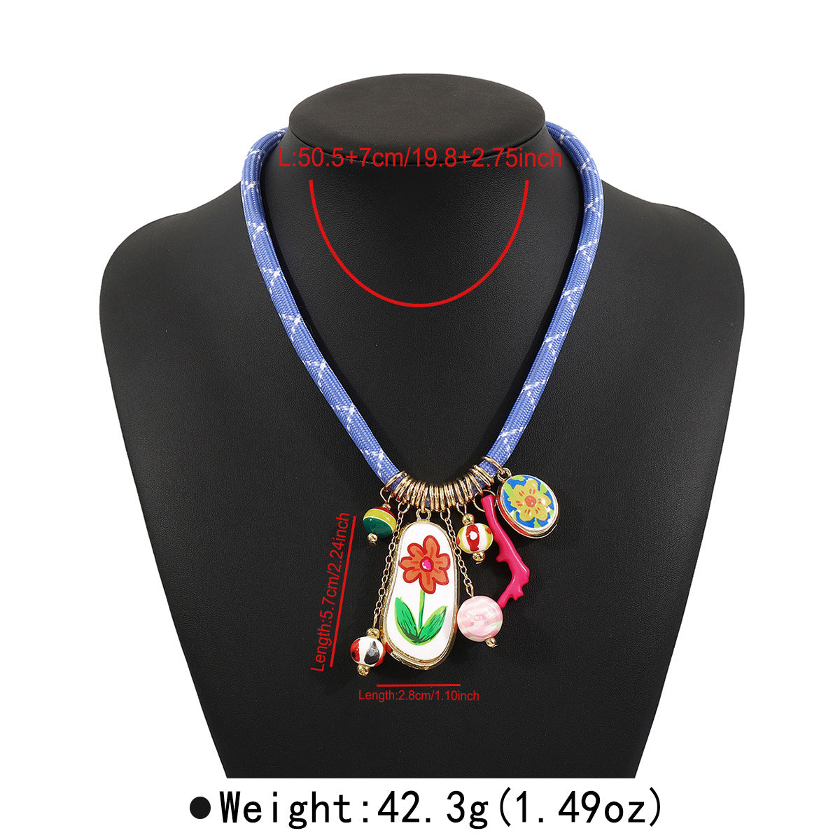 Sweet Floral and Geometric Multi-Pendant Necklace for Women with Resin Pendants, Alloy and Nylon Cord, Handcrafted Braided Chain