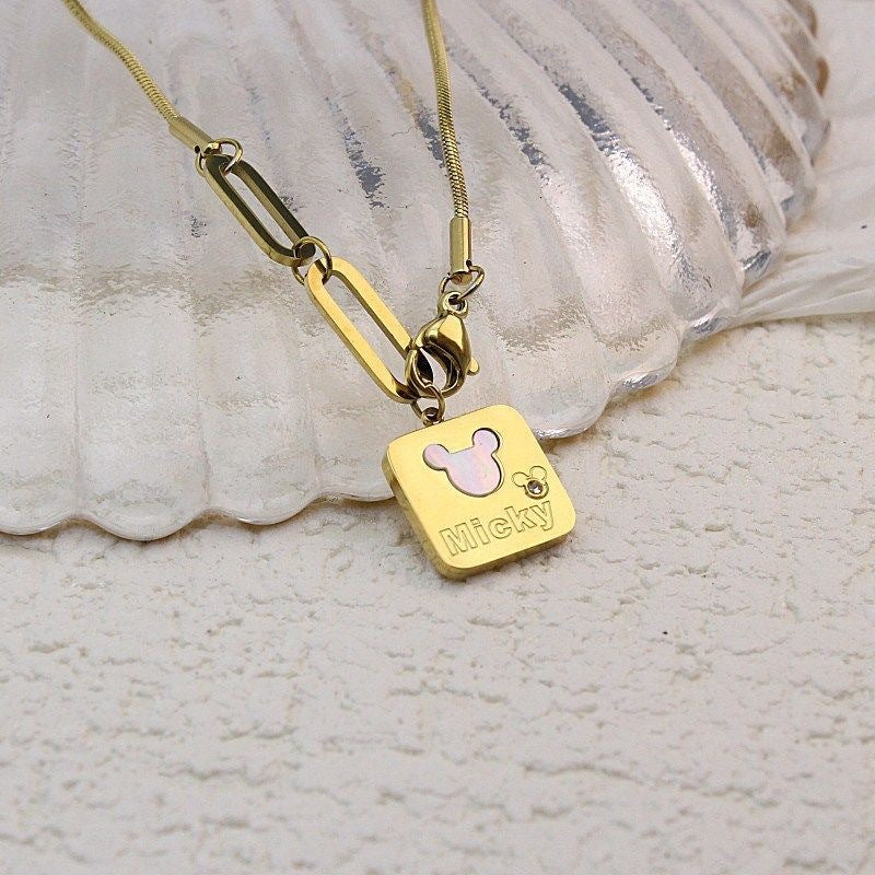 Minimalist Luxury Titanium Steel Plated Cartoon Mickey Pendant Necklace for Women
